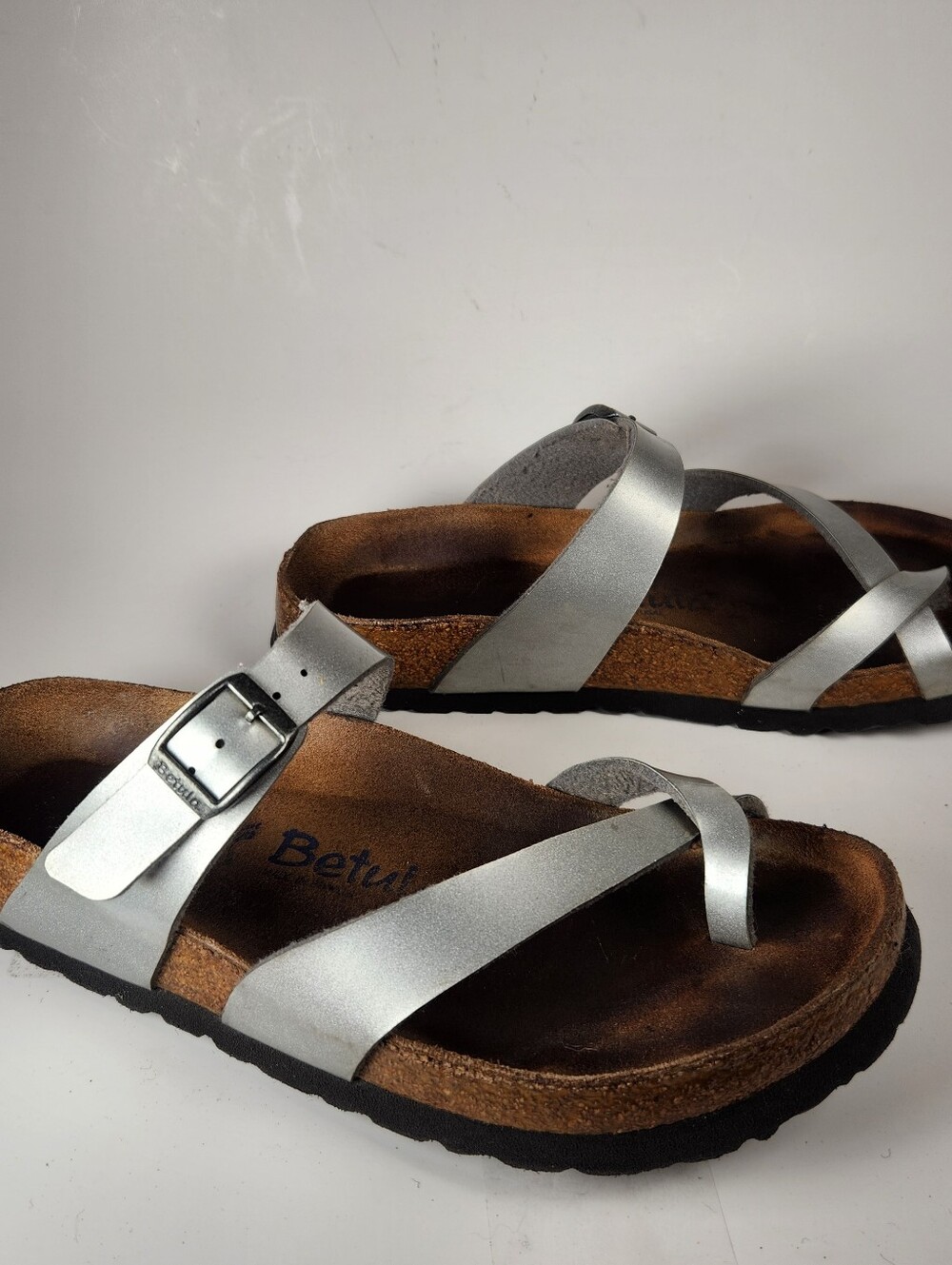 BETULA by Birkenstock Womens Mayari Sandal Size 7 EU 38 Silver Cork Boho Shoe